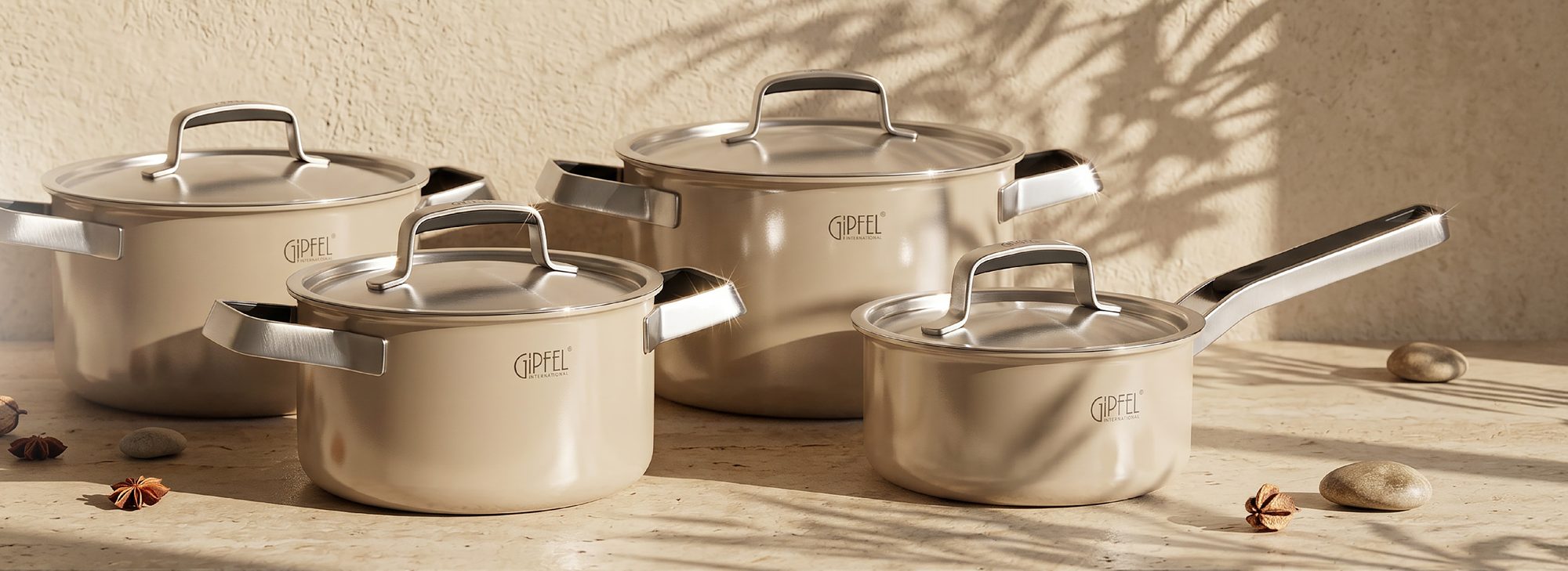 GIPFEL Bristol cookware in soft morning light